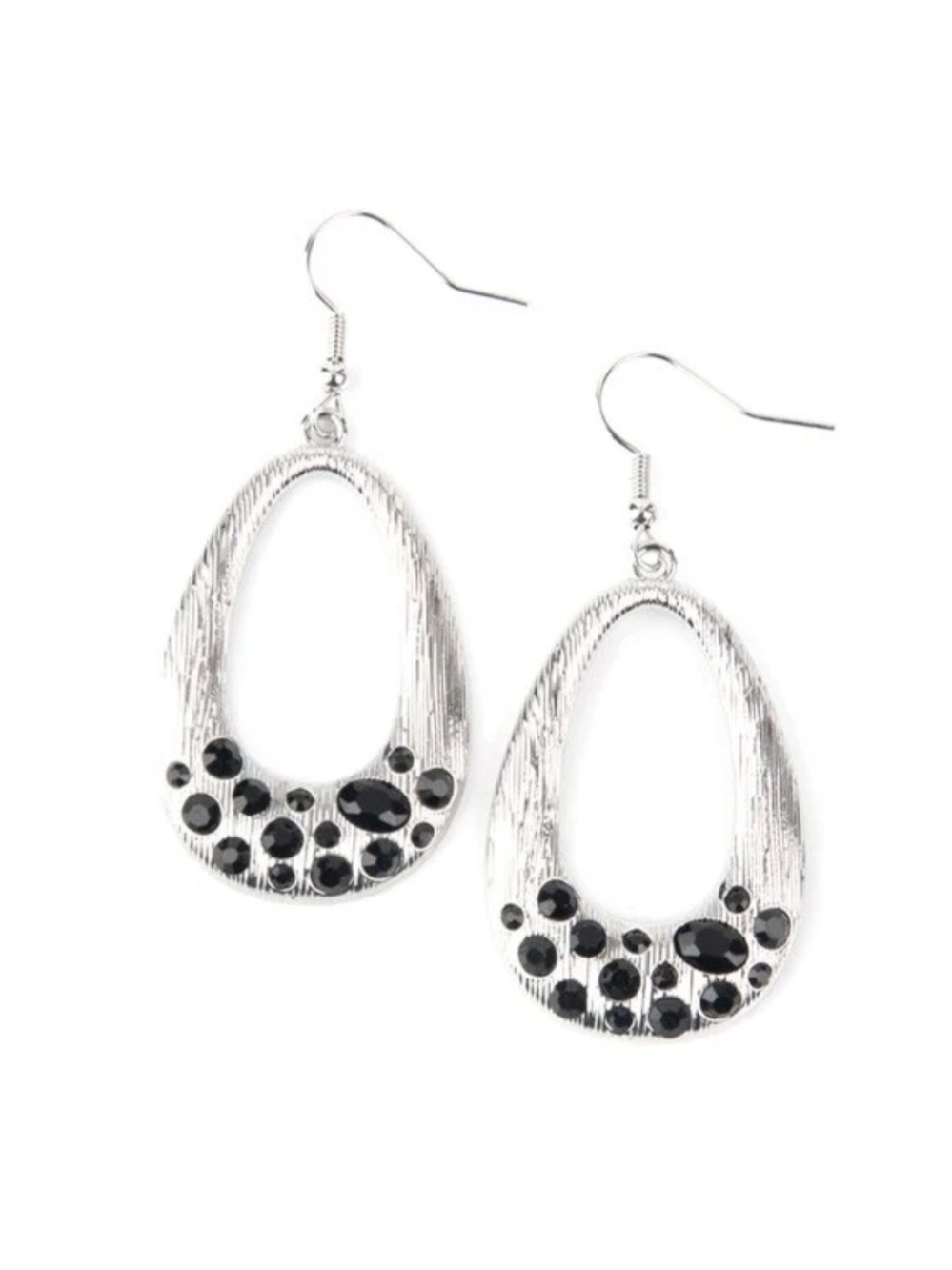Paparazzi Better LUXE Next Time Silver Teardrop Earrings With Black Rhinestones